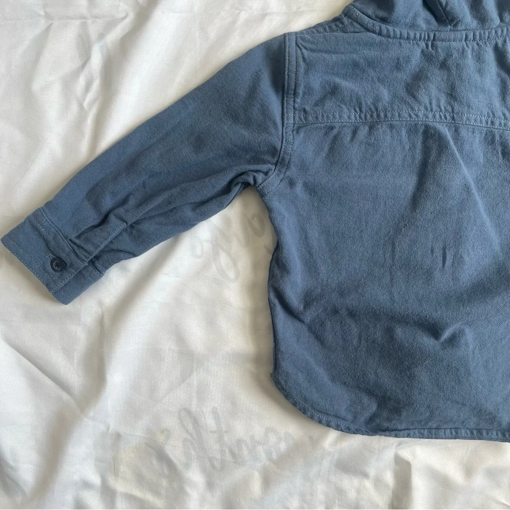 Baby Gap Blue Cotton Hooded Button-Up Shirt Size 12-18 Months
